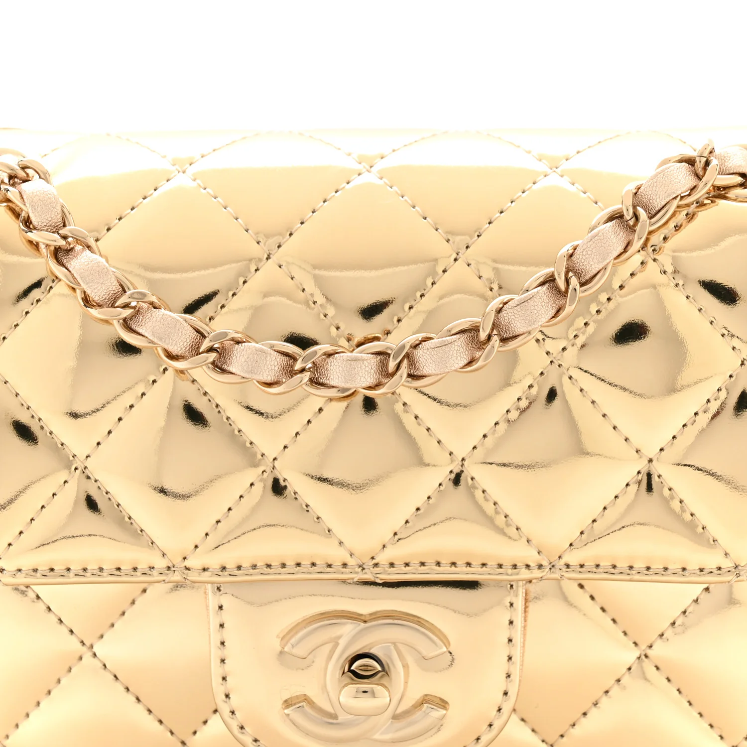 Mirror Calfskin Metallic Calfskin Quilted Hollywood Boulevard Mini Flap Gold - Image 7