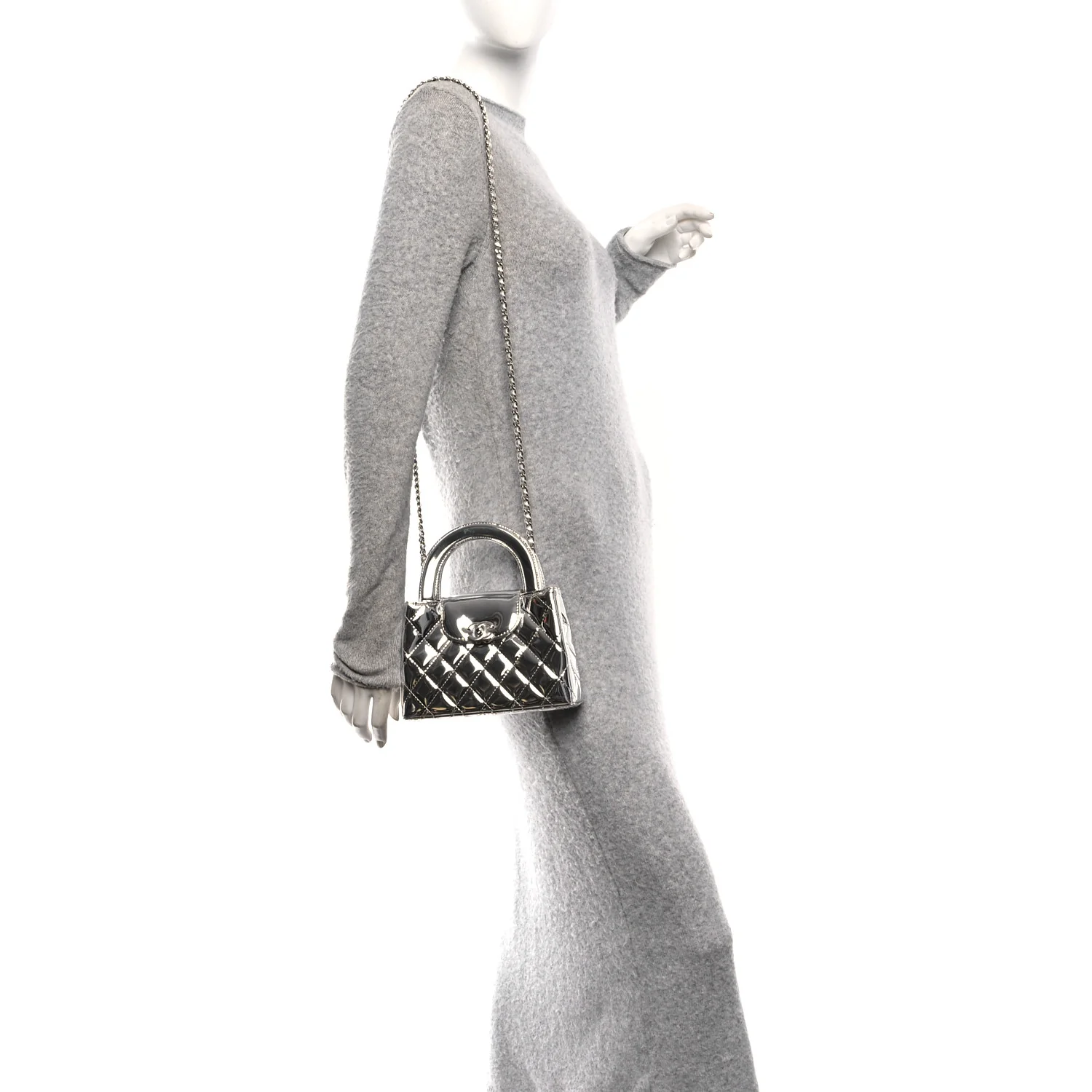 Mirror Calfskin Metallic Calfskin Quilted Nano Kelly Shopper Silvery - Image 2