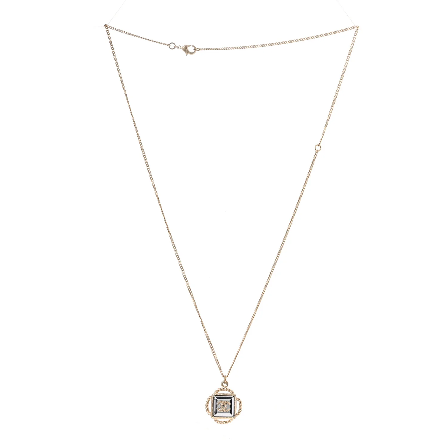 Mirror Twisted CC Pendant Necklace Gold Dark Grey - Image 3