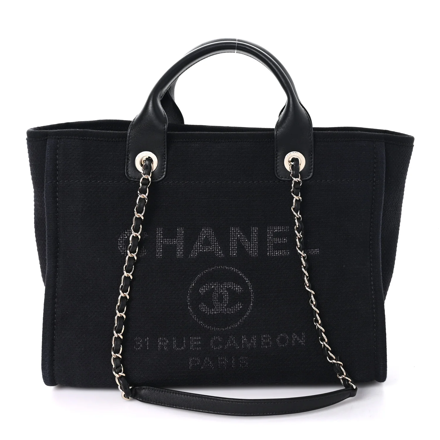 Mixed Fibers Calfskin Small Deauville Tote Black