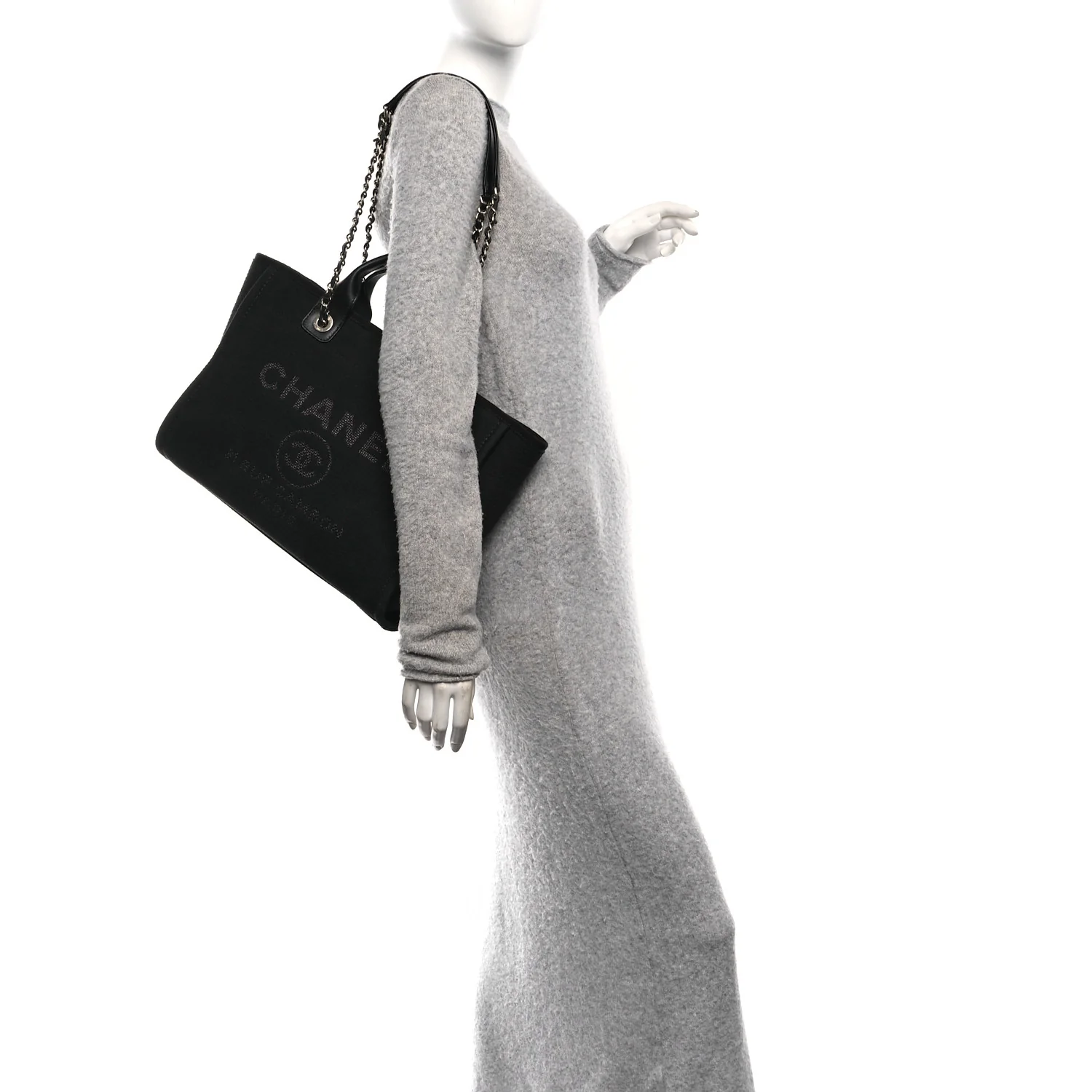 Mixed Fibers Calfskin Small Deauville Tote Black - Image 2