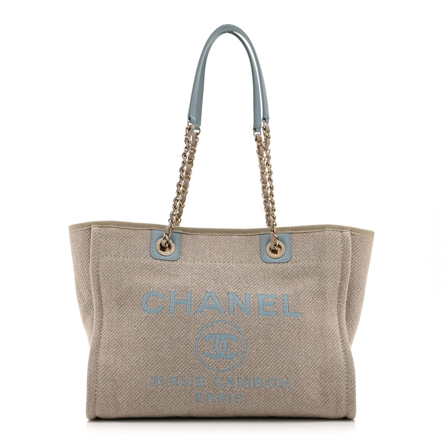 Mixed Fibers Calfskin Small Deauville Tote Grey Light Blue