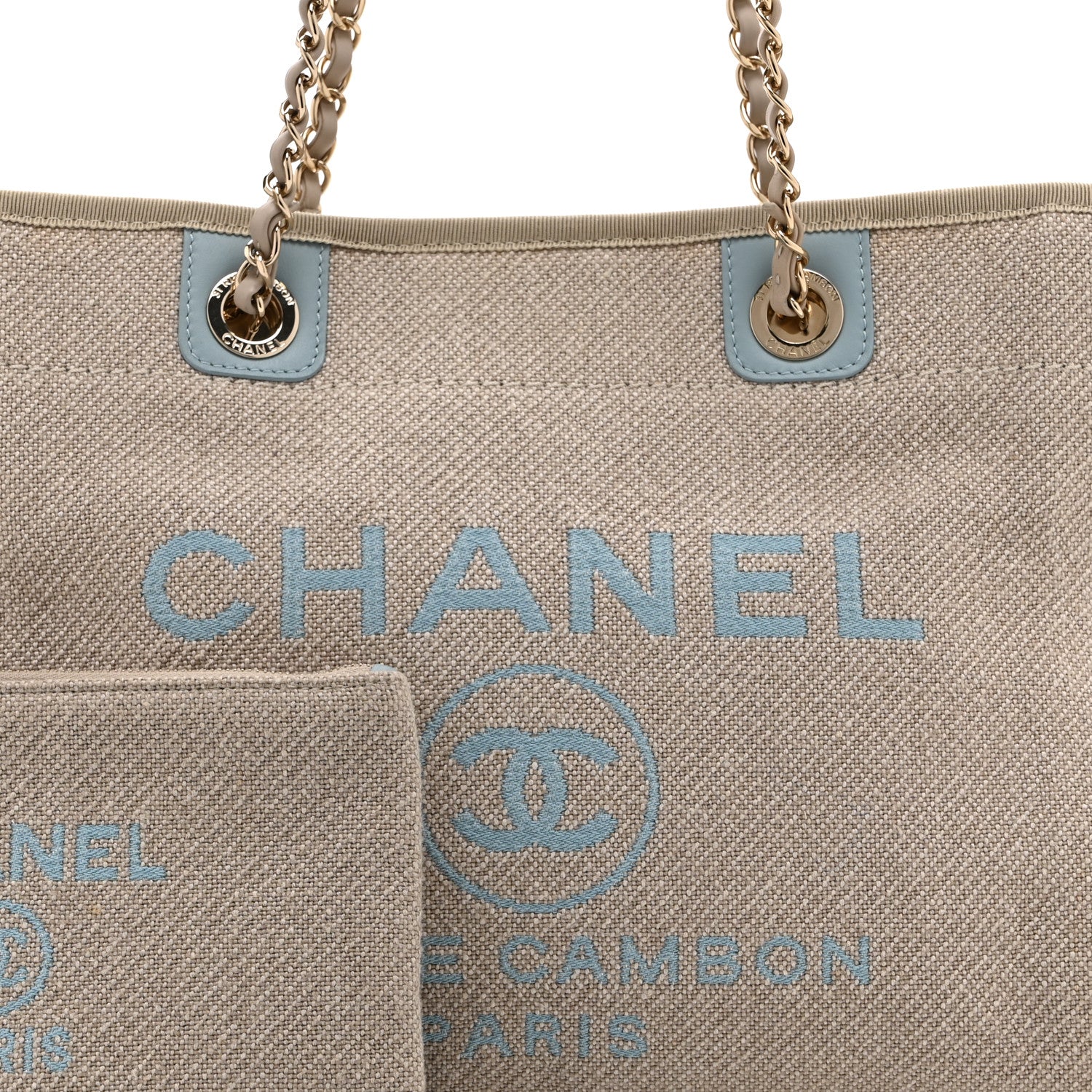 Mixed Fibers Calfskin Small Deauville Tote Grey Light Blue - Image 6