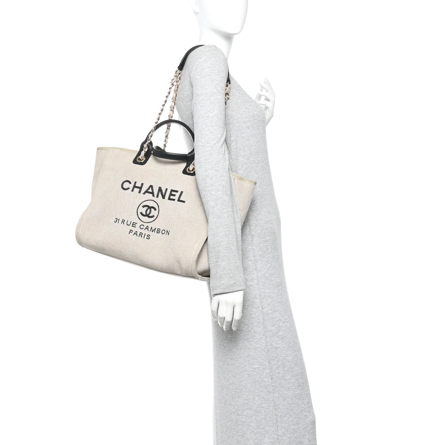 Mixed Fibers Medium Deauville Tote Beige Black - Image 2