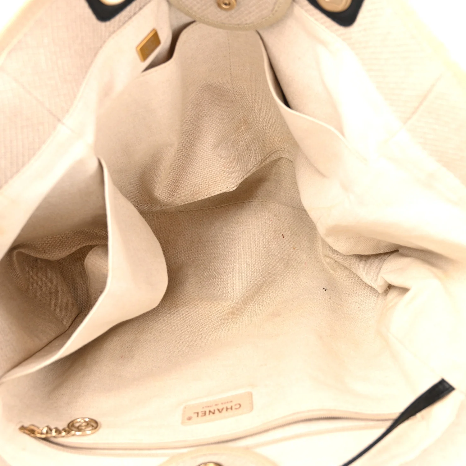 Mixed Fibers Medium Deauville Tote Beige Black - Image 5