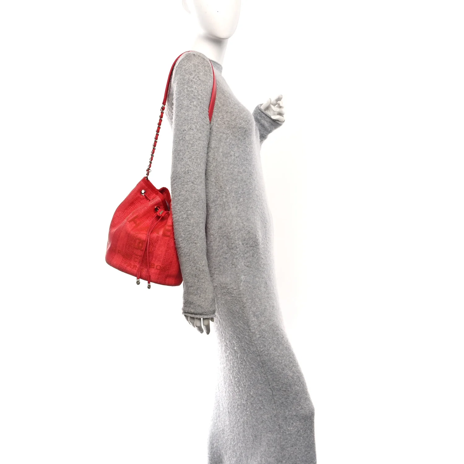 Mixed Fibers Striped Deauville Drawstring Bag Red - Image 2