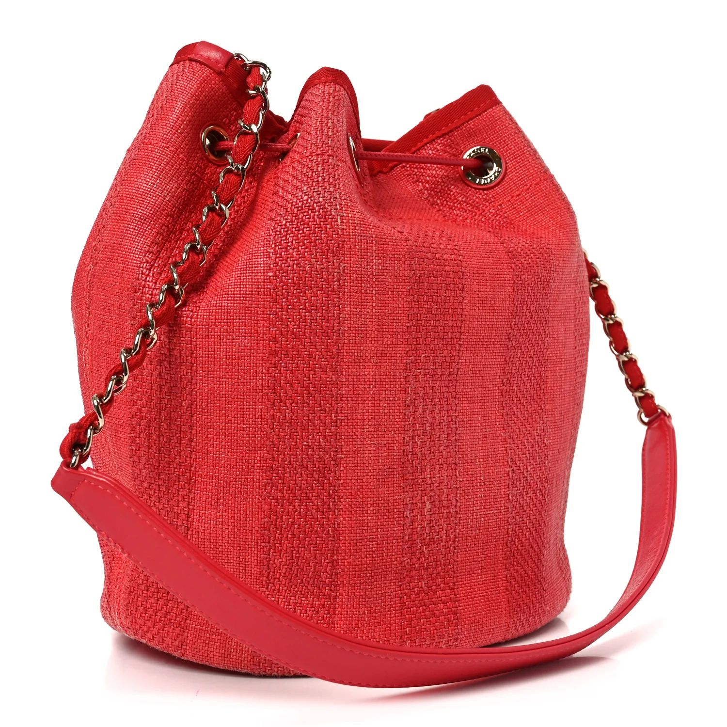 Mixed Fibers Striped Deauville Drawstring Bag Red - Image 3