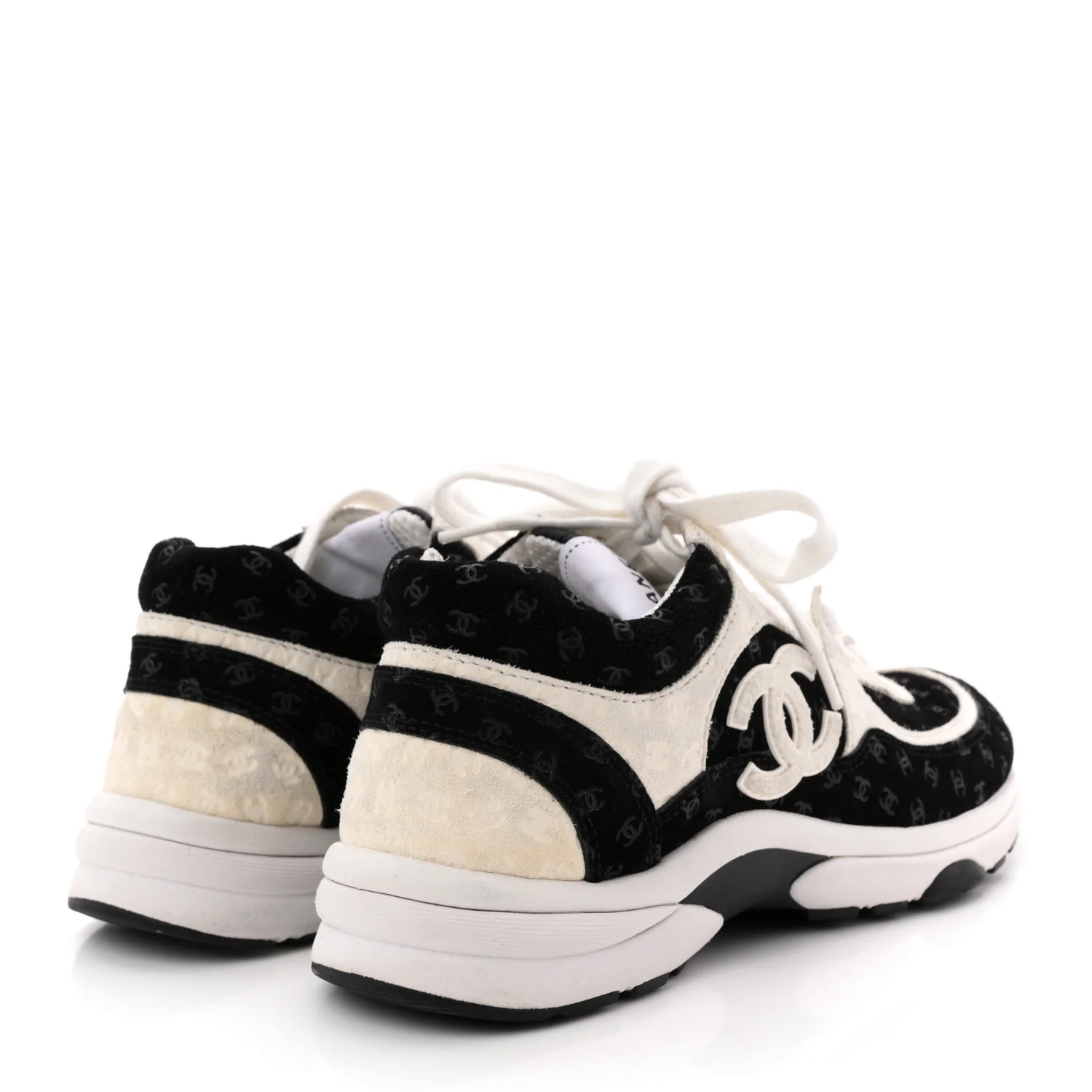 Nylon Suede Calfskin Printed CC Sneakers 36 White Black - Image 5
