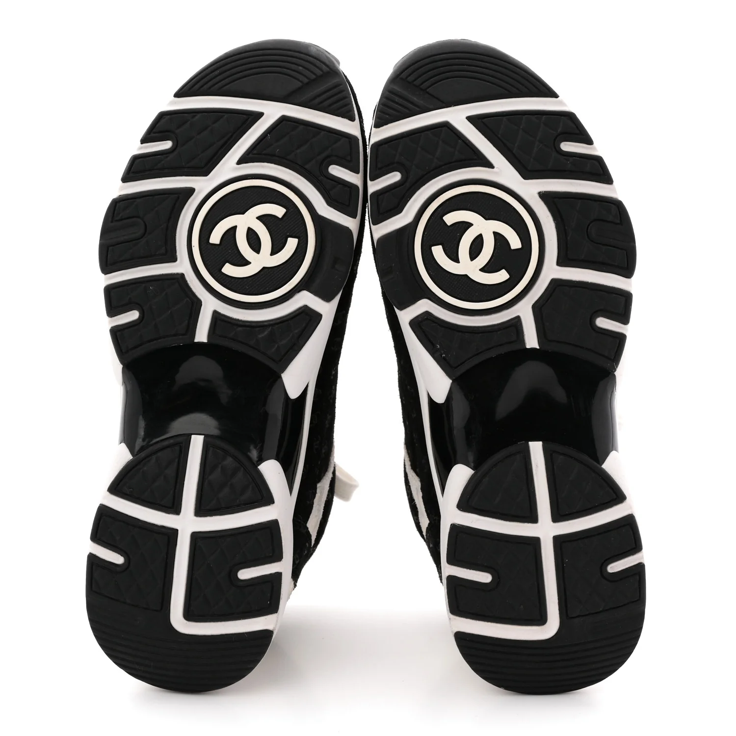 Nylon Suede Calfskin Printed CC Sneakers 36 White Black - Image 6