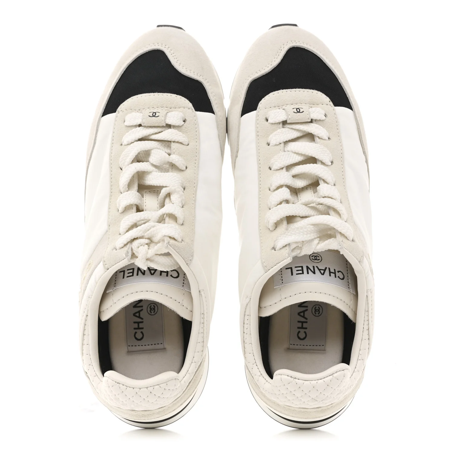 Nylon Suede Kidskin Calfskin Logo Sneakers 37.5 White Black - Image 2
