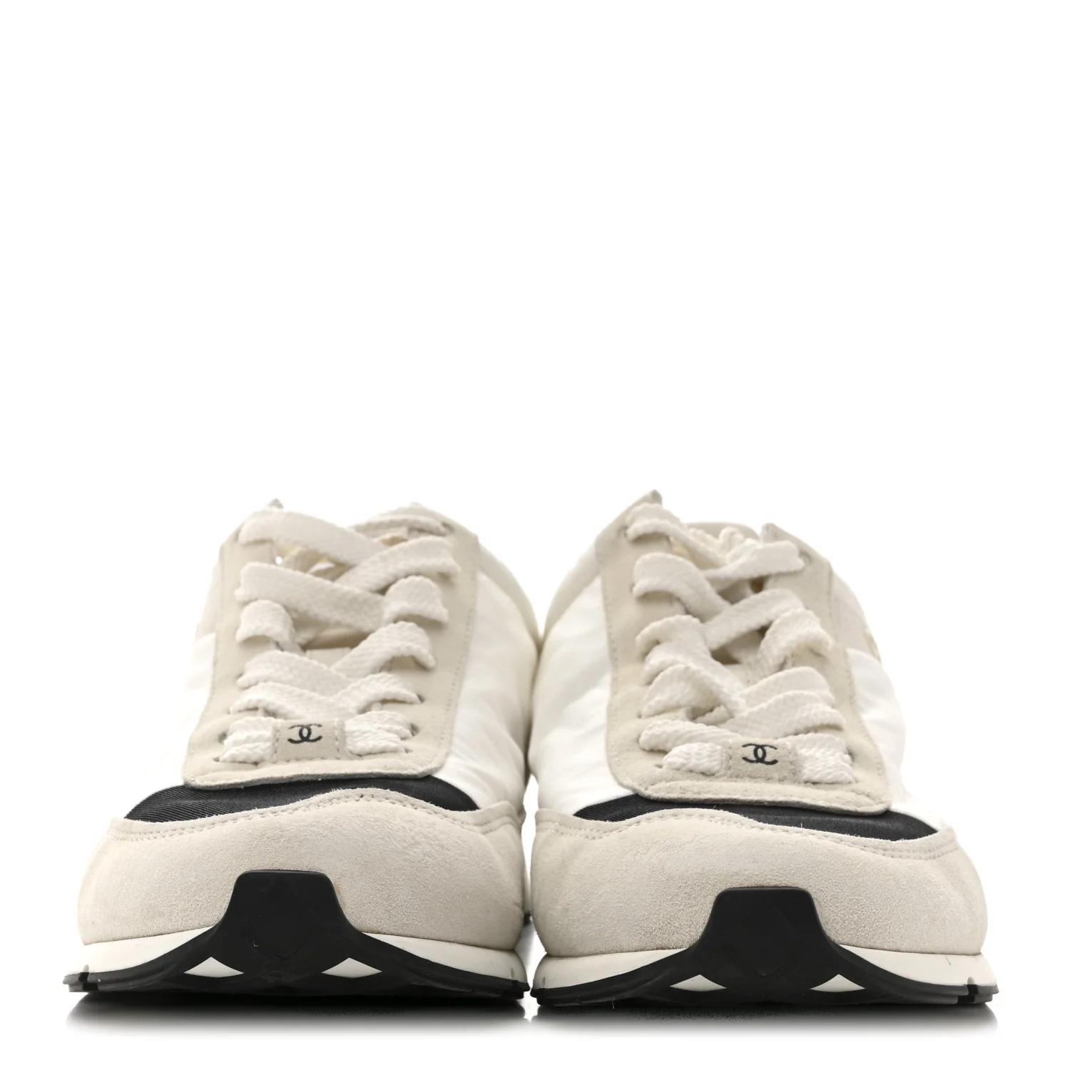Nylon Suede Kidskin Calfskin Logo Sneakers 37.5 White Black - Image 3