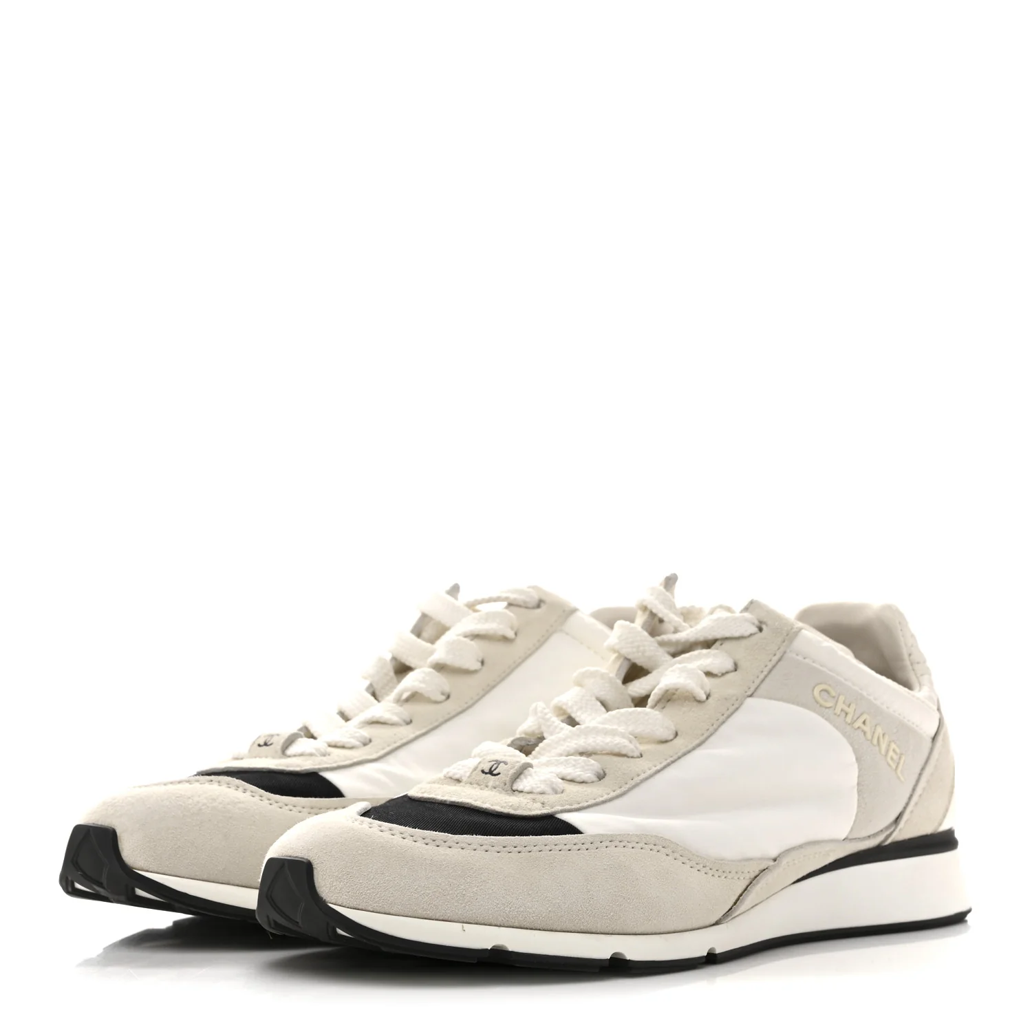 Nylon Suede Kidskin Calfskin Logo Sneakers 37.5 White Black - Image 4