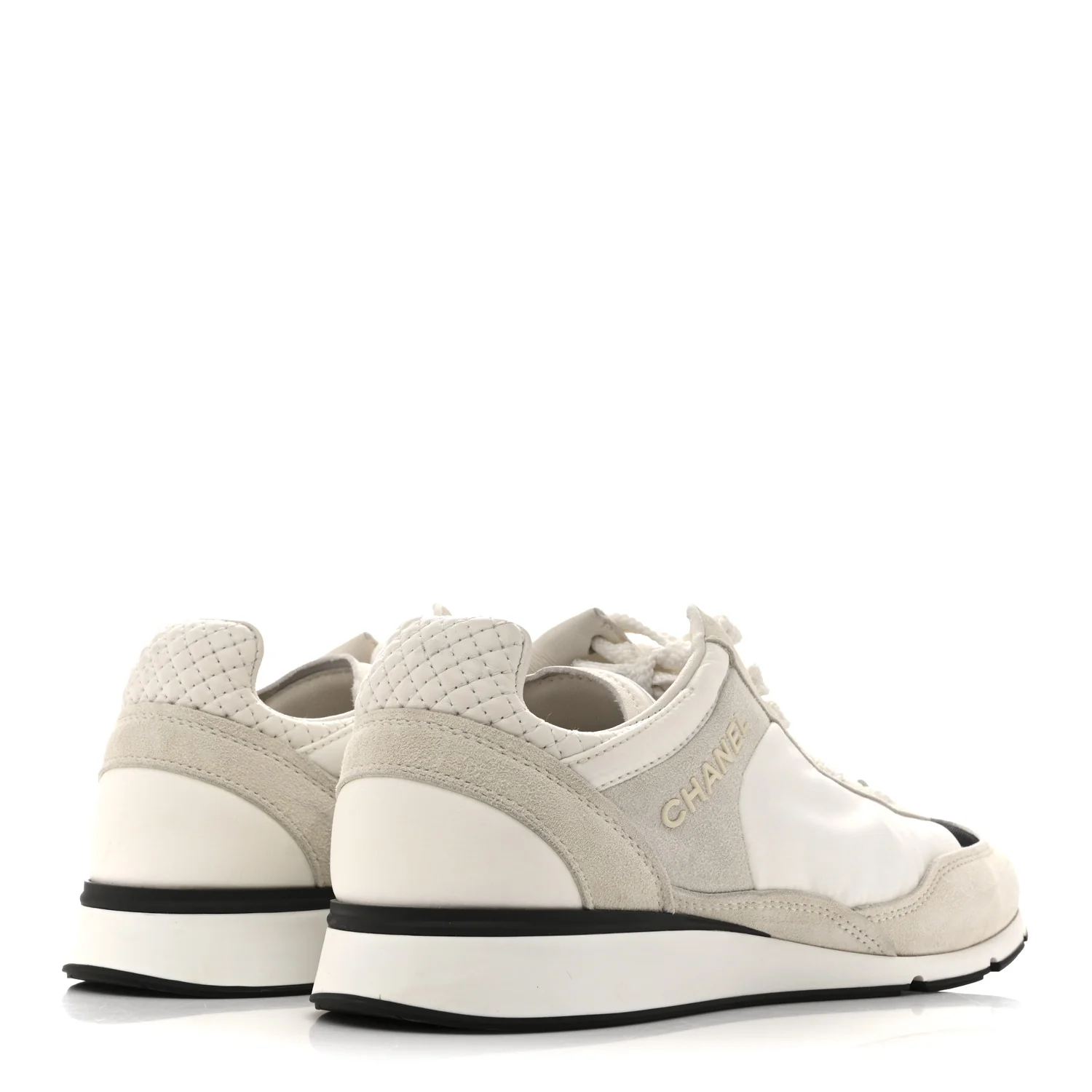 Nylon Suede Kidskin Calfskin Logo Sneakers 37.5 White Black - Image 5
