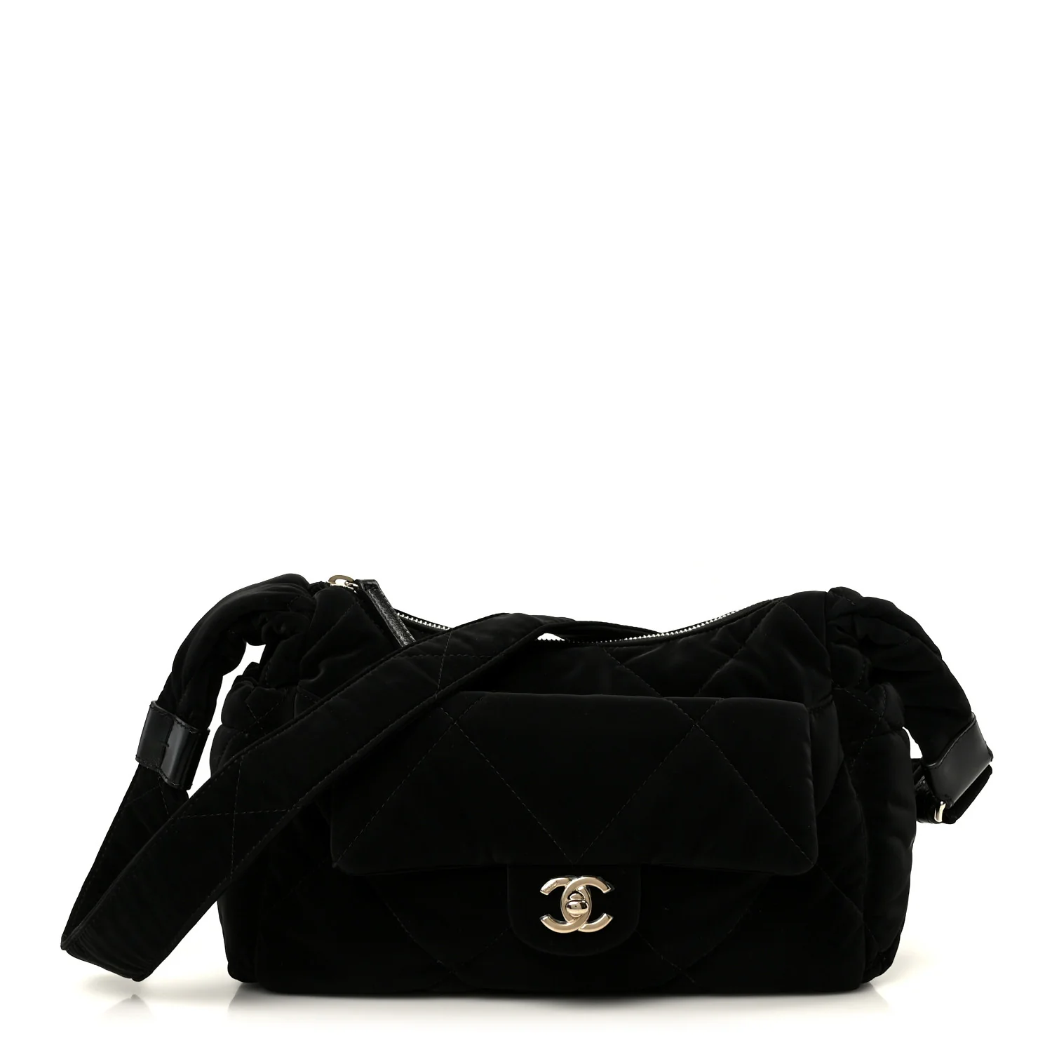 Nylon Velvet Effect Quilted Large Bowling Bag Black