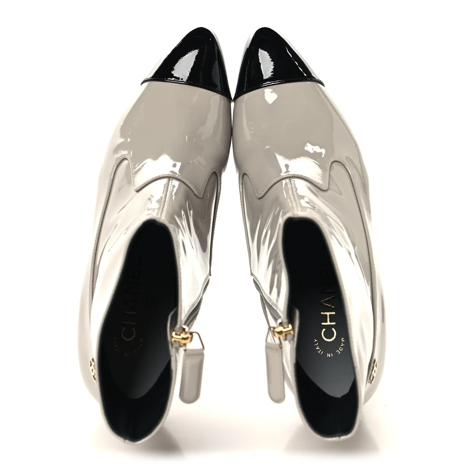 Patent Calfskin Ankle Boots 38.5 Light Gray Black - Image 2