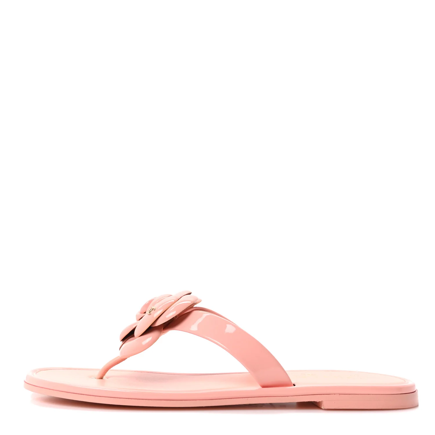 Patent Calfskin Camellia Thong Sandals 38 Light Pink