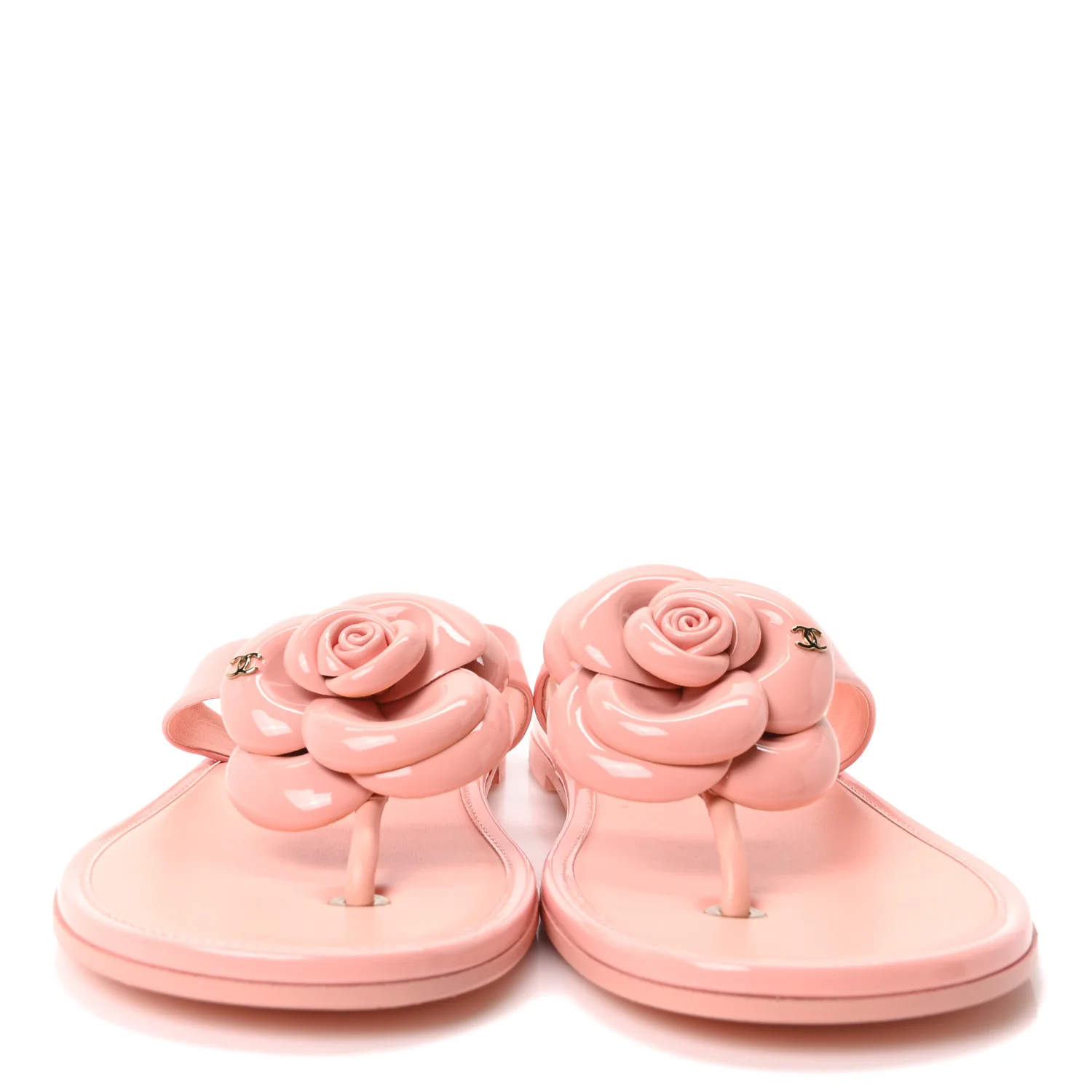 Patent Calfskin Camellia Thong Sandals 38 Light Pink - Image 3