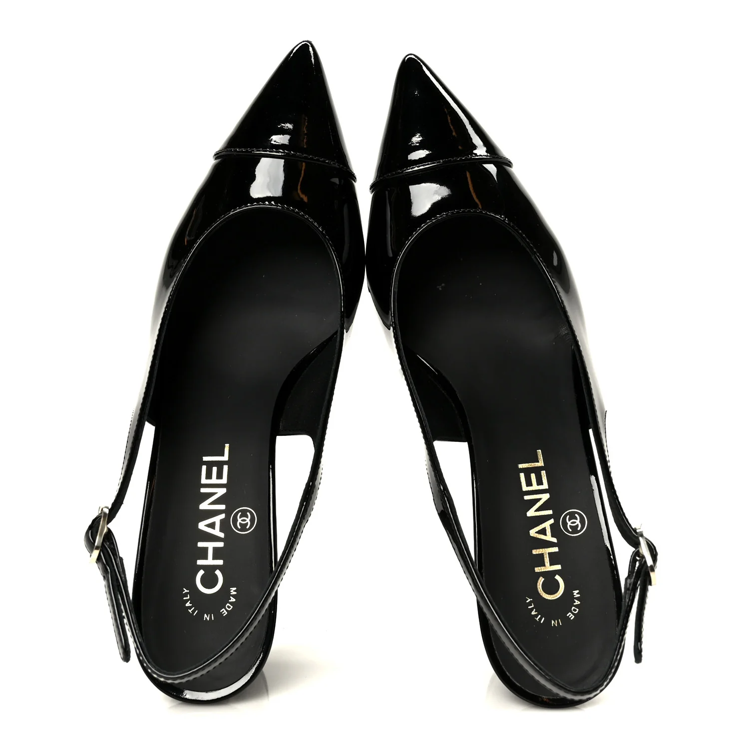 Patent Calfskin Cap Toe CC Slingback Pumps 36 Black - Image 2