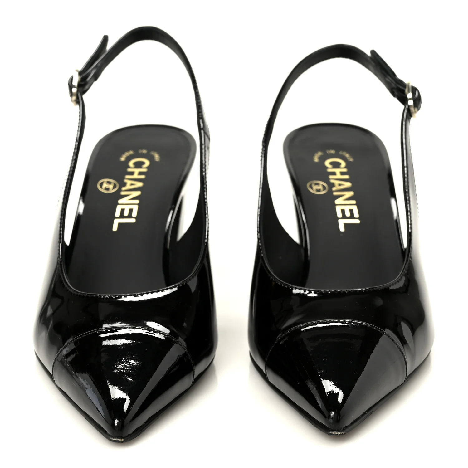 Patent Calfskin Cap Toe CC Slingback Pumps 36 Black - Image 3