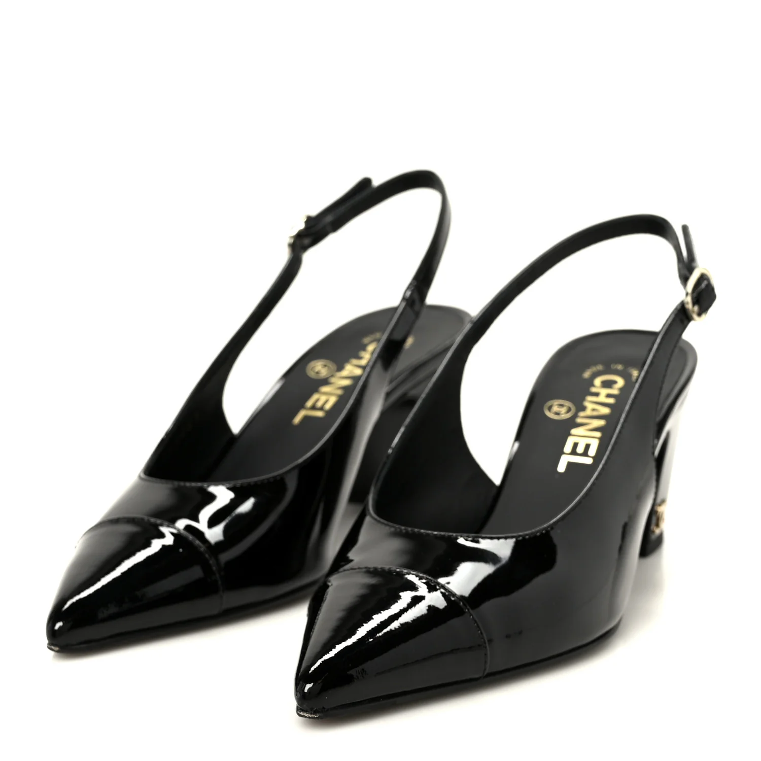 Patent Calfskin Cap Toe CC Slingback Pumps 36 Black - Image 4