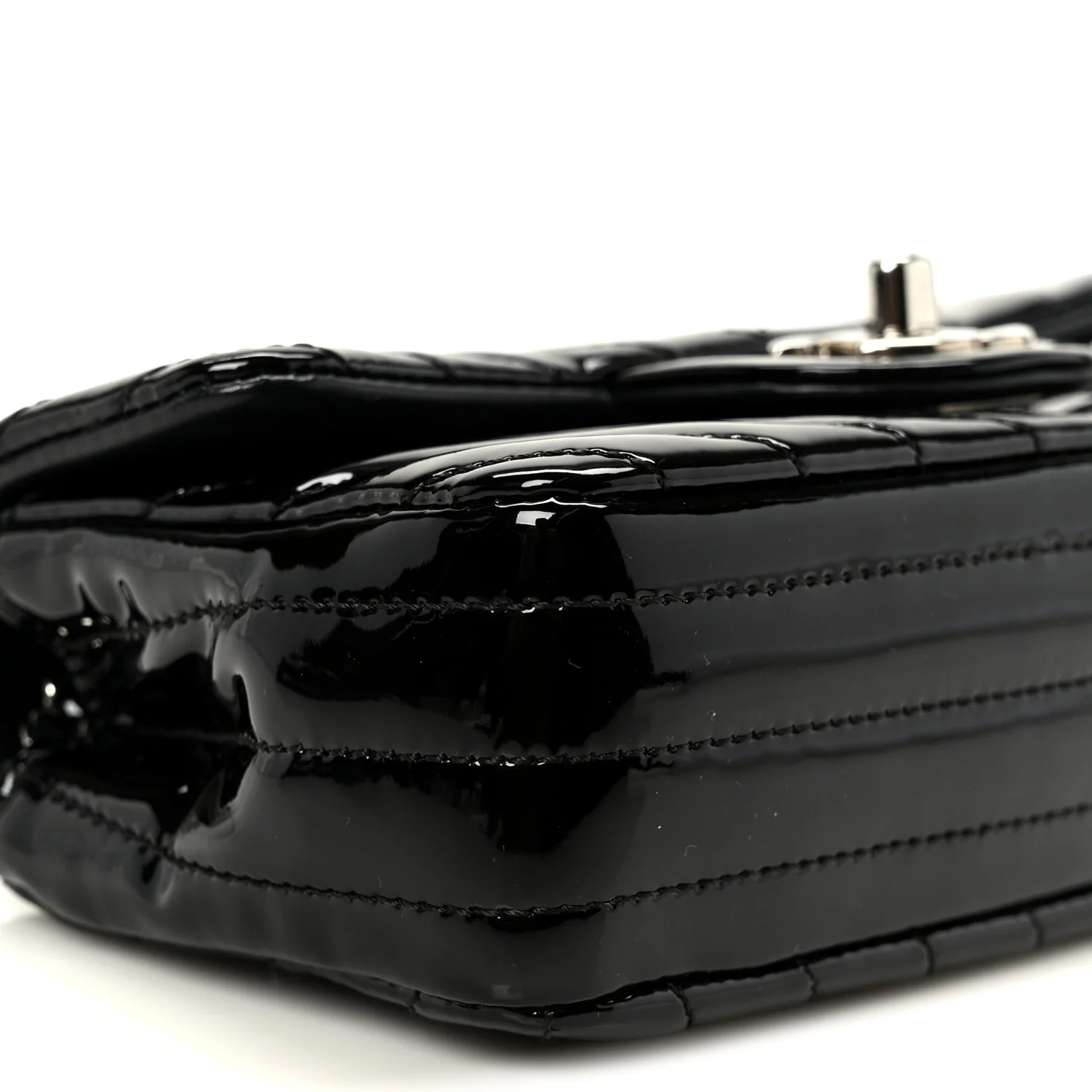 Patent Calfskin Chevron Quilted Extra Mini Flap Black - Image 10