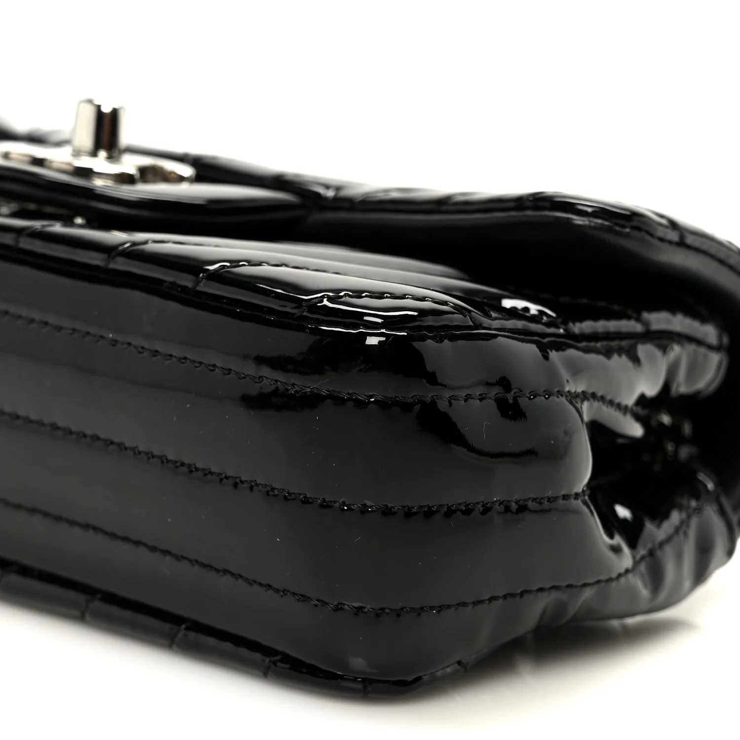 Patent Calfskin Chevron Quilted Extra Mini Flap Black - Image 11