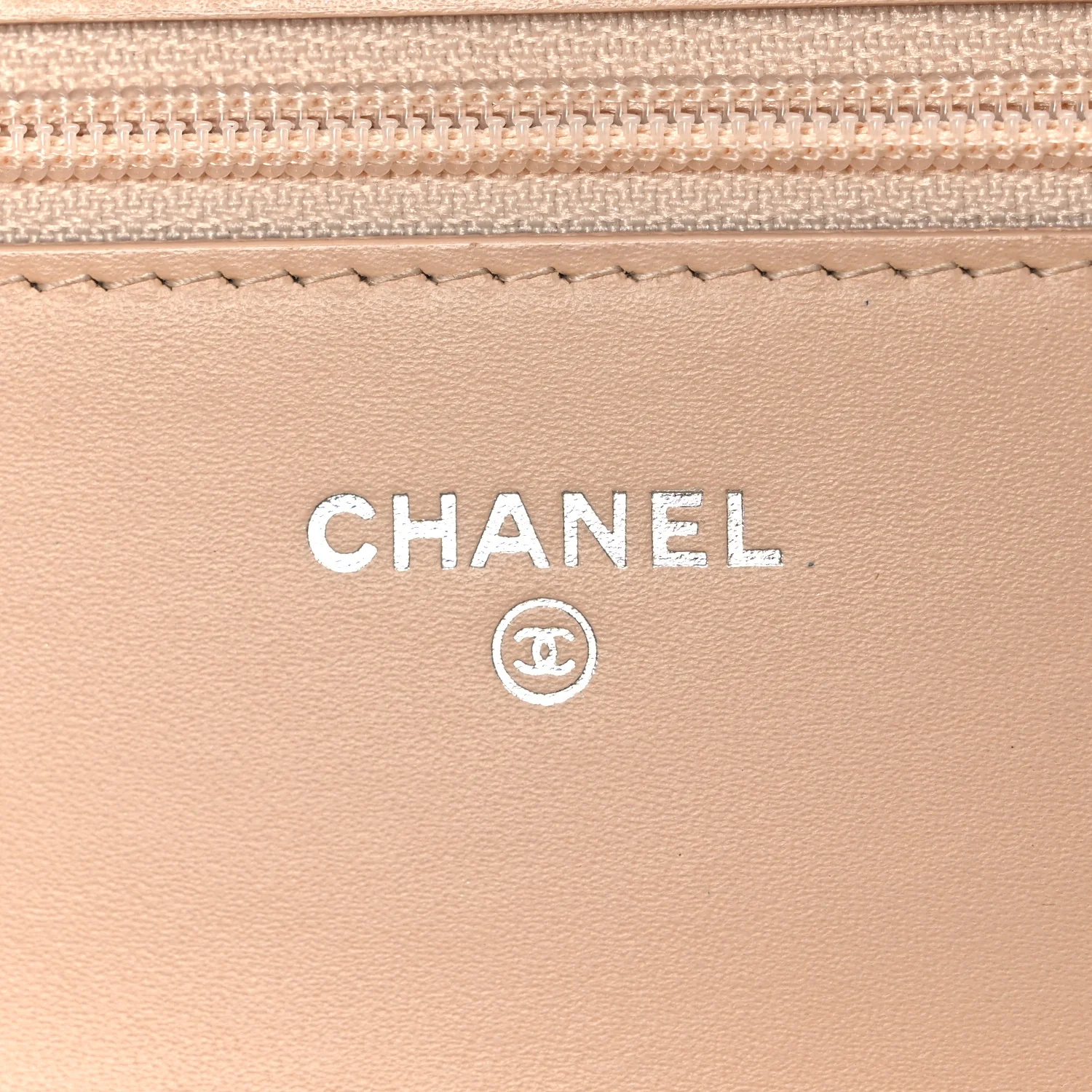 Patent Calfskin Chevron Quilted Wallet On Chain WOC Beige - Image 6