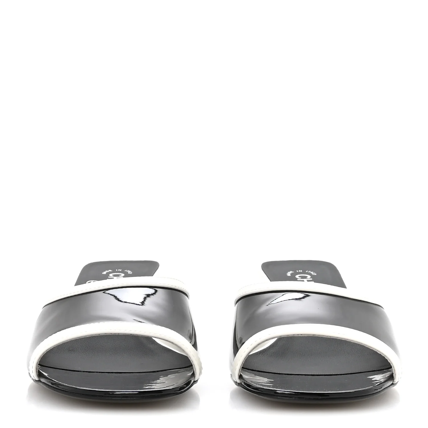 Patent Calfskin Mules 39 Black White - Image 3