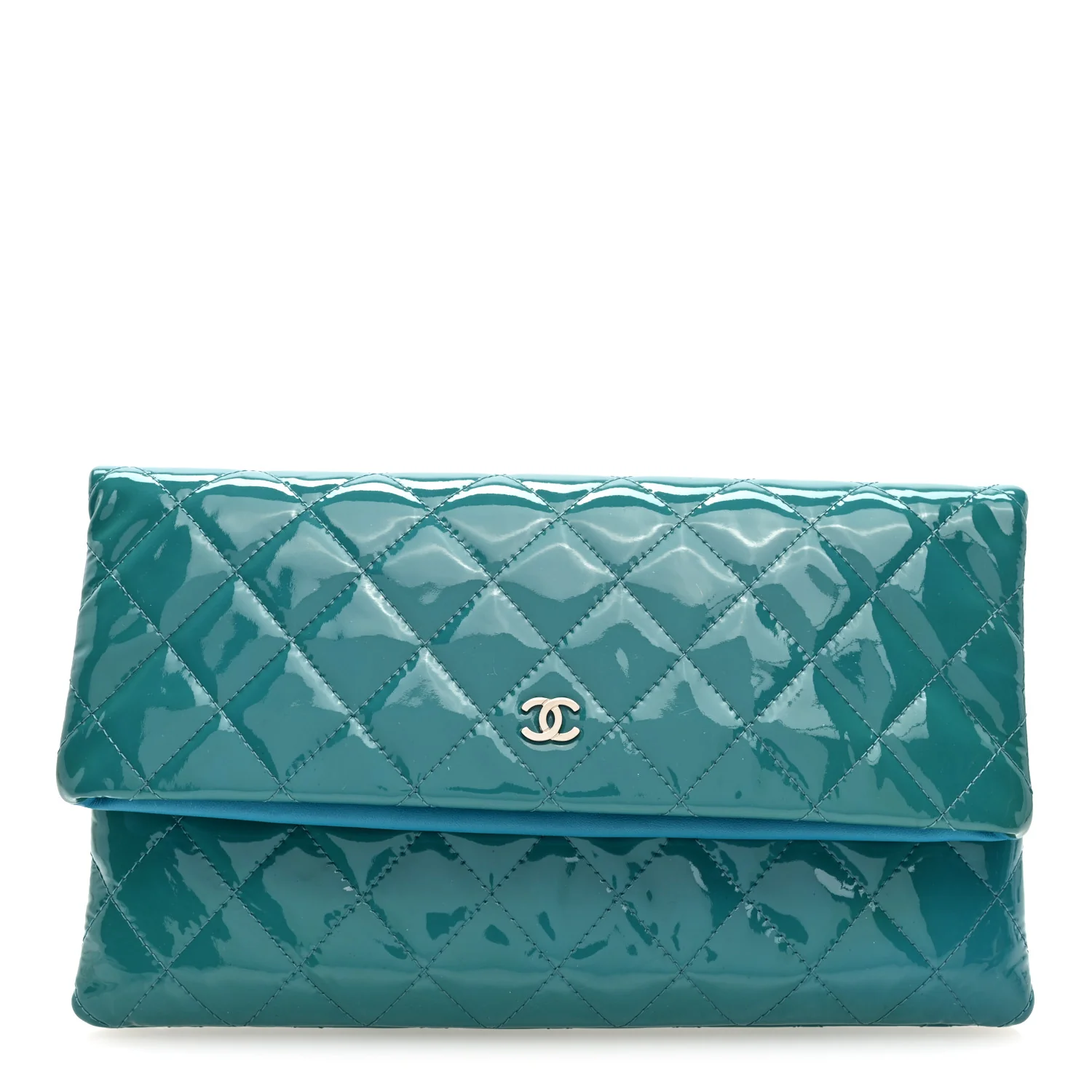 Patent Calfskin Quilted Beauty CC Clutch Blue