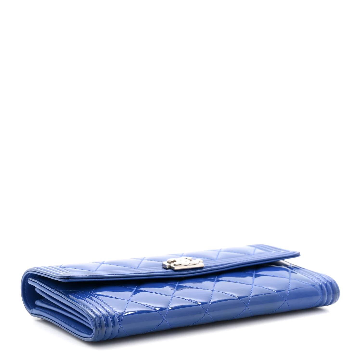 Patent Calfskin Quilted Boy Large Gusset Flap Wallet Blue - Image 4