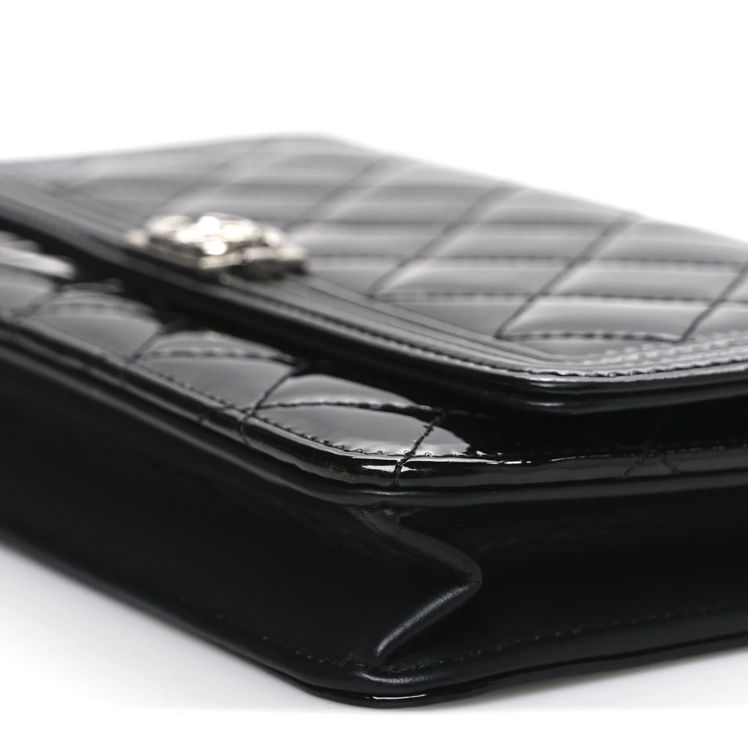 Patent Calfskin Quilted Boy Wallet On Chain WOC Black - Image 11