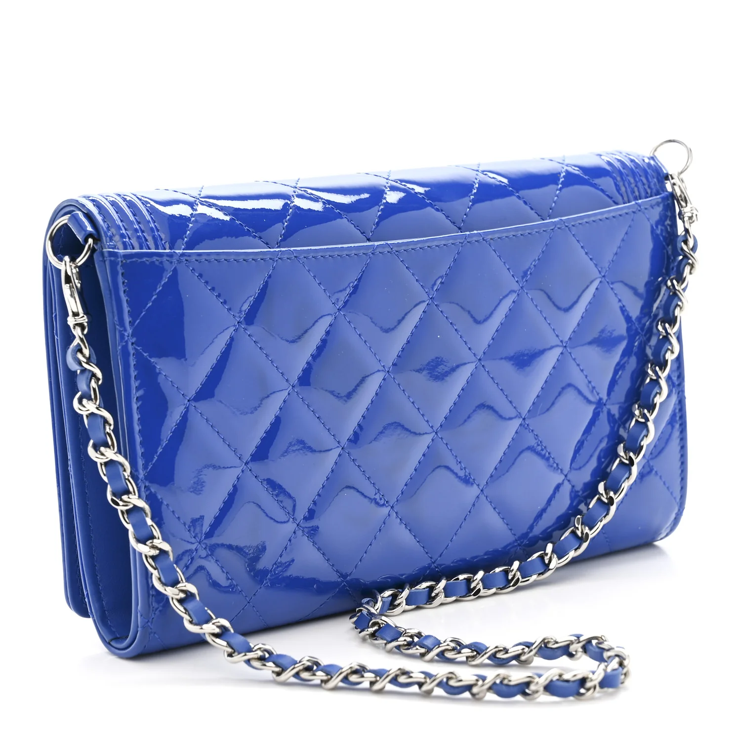Patent Calfskin Quilted Boy Wallet on Removable Chain Blue - Image 4