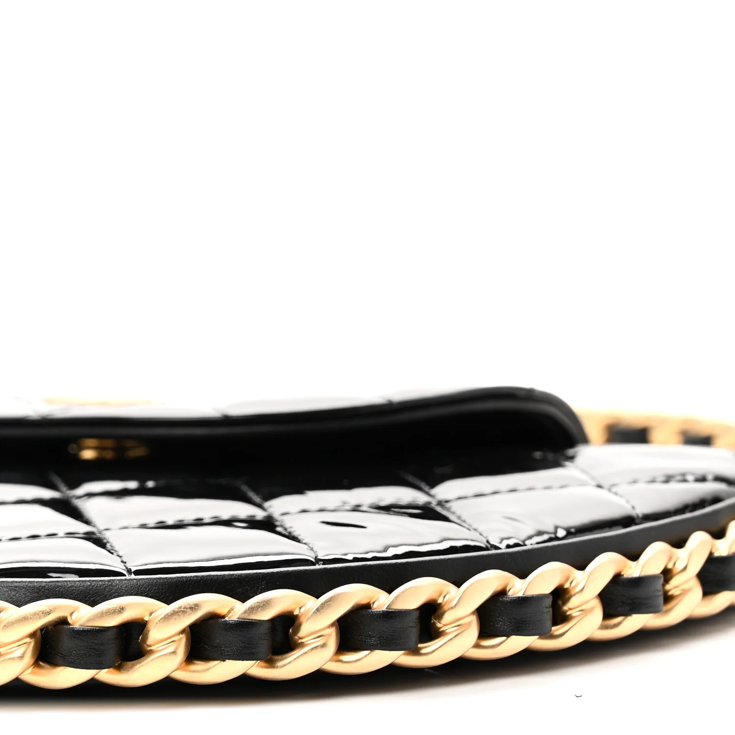 Patent Calfskin Quilted Chain Hoop Bag Black - Image 10