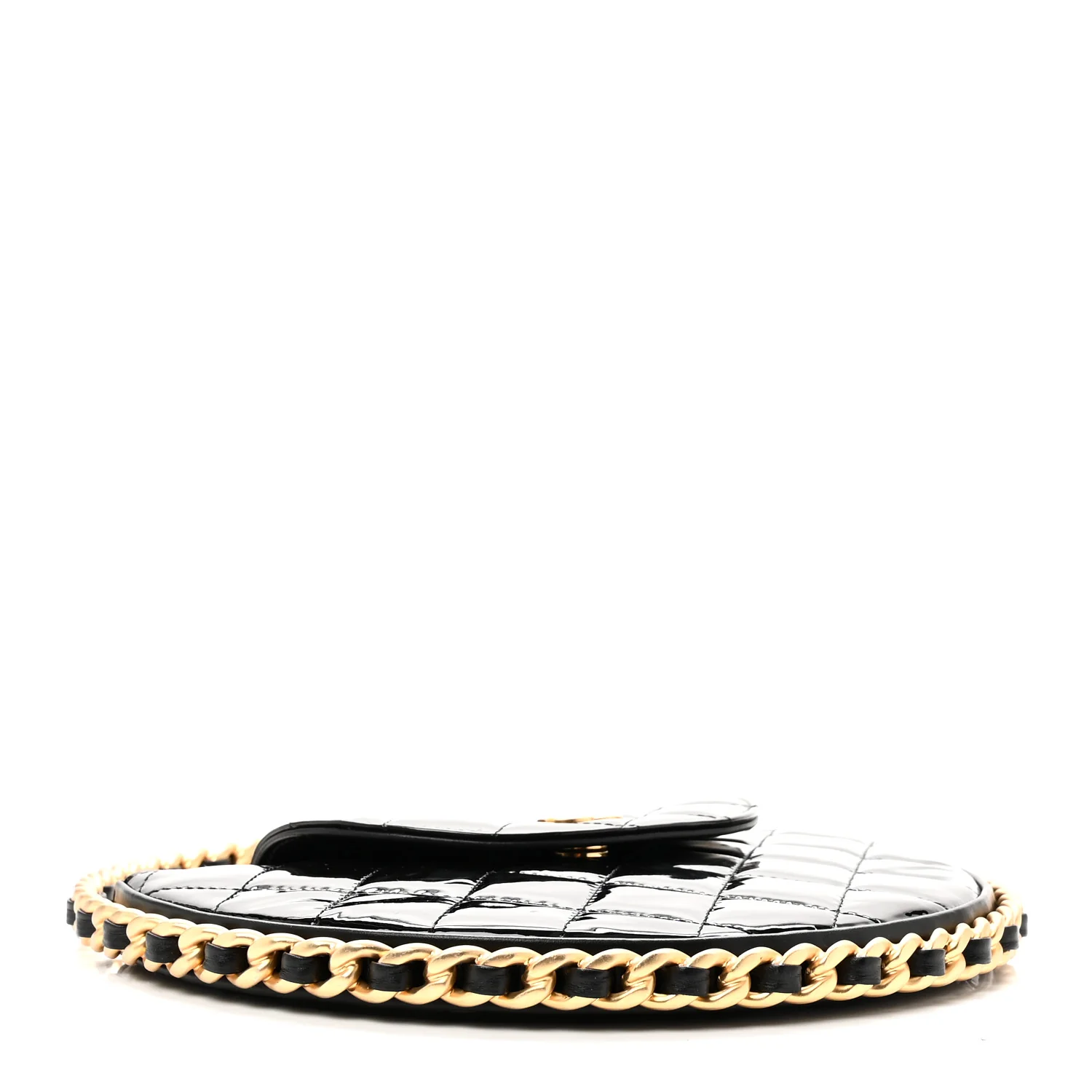 Patent Calfskin Quilted Chain Hoop Bag Black - Image 4