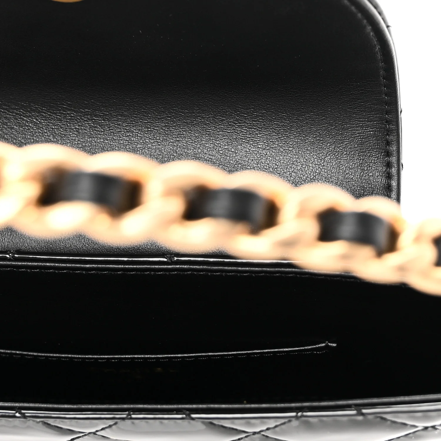 Patent Calfskin Quilted Chain Hoop Bag Black - Image 5