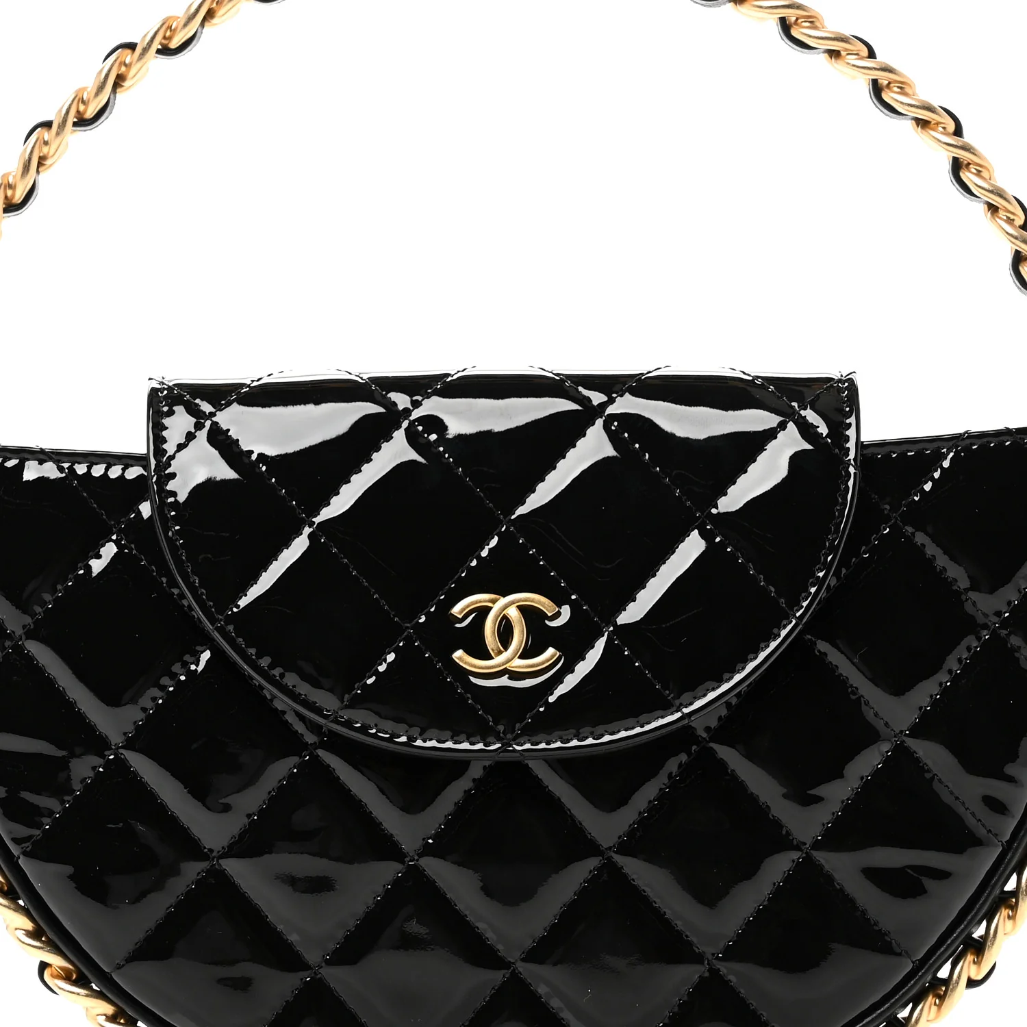 Patent Calfskin Quilted Chain Hoop Bag Black - Image 8