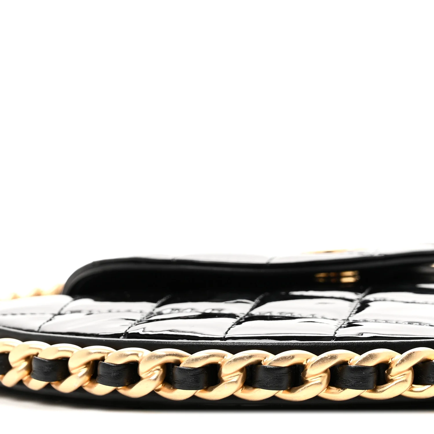 Patent Calfskin Quilted Chain Hoop Bag Black - Image 9