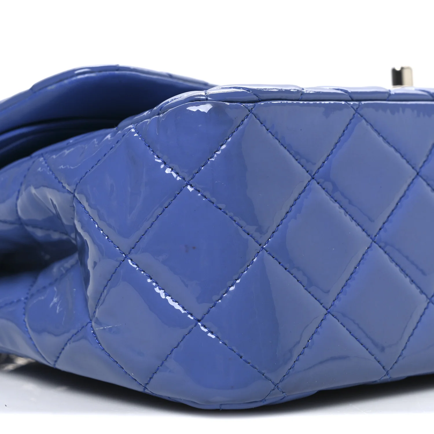 Patent Calfskin Quilted Jumbo Double Flap Blue - Image 8