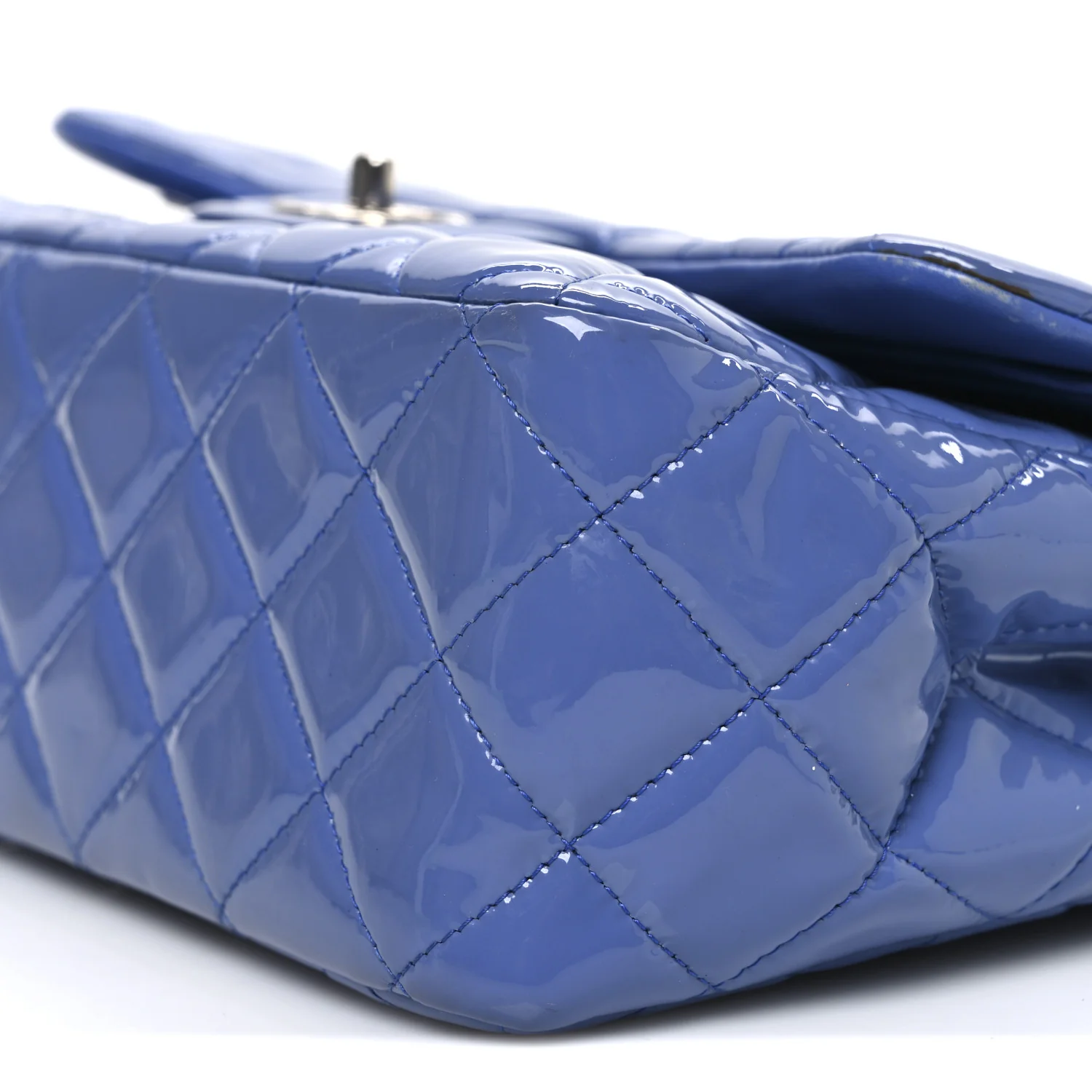 Patent Calfskin Quilted Jumbo Double Flap Blue - Image 9