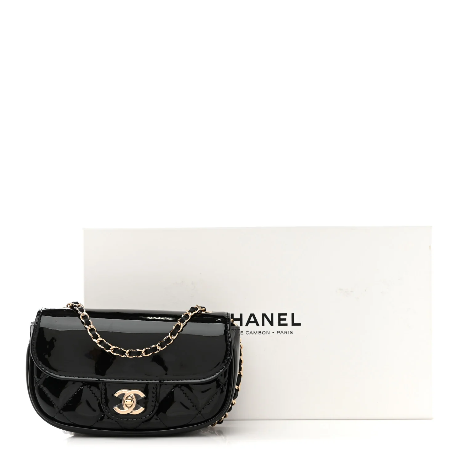 Patent Calfskin Quilted Mini Clutch Black - Image 11