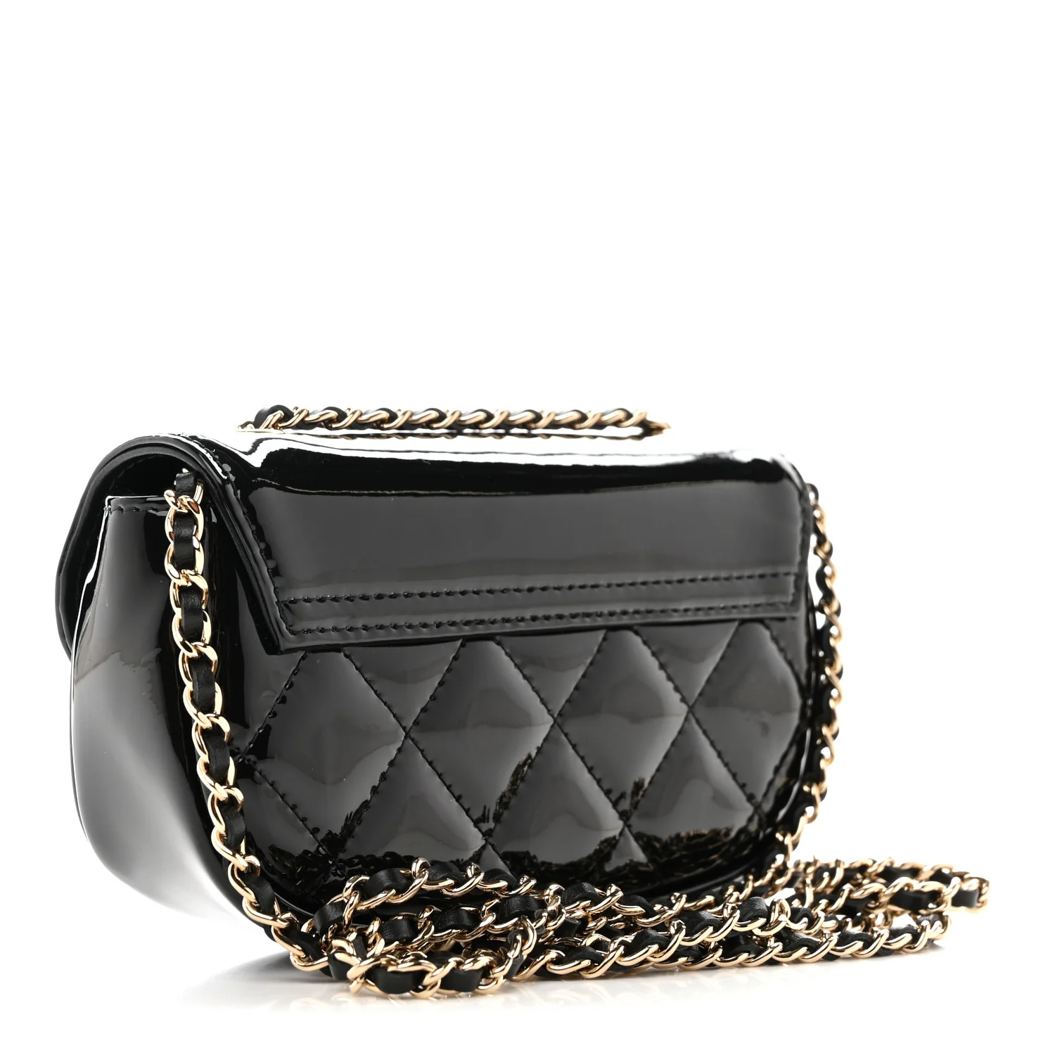 Patent Calfskin Quilted Mini Clutch Black - Image 3