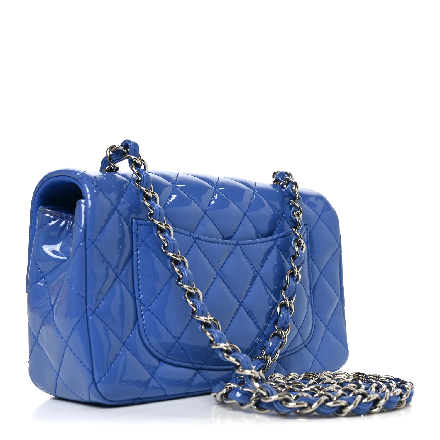 Patent Calfskin Quilted Mini Rectangular Flap Blue - Image 2
