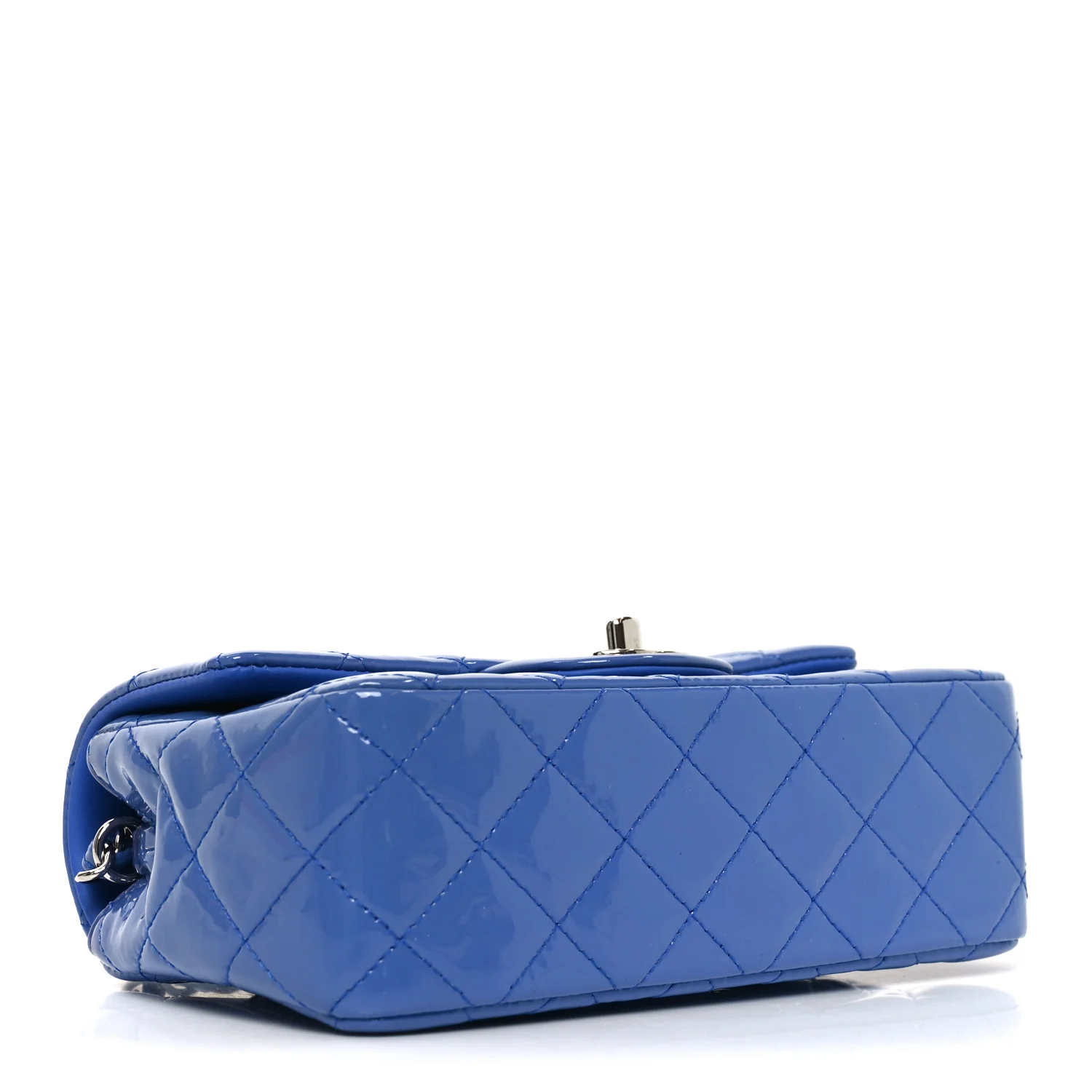 Patent Calfskin Quilted Mini Rectangular Flap Blue - Image 3