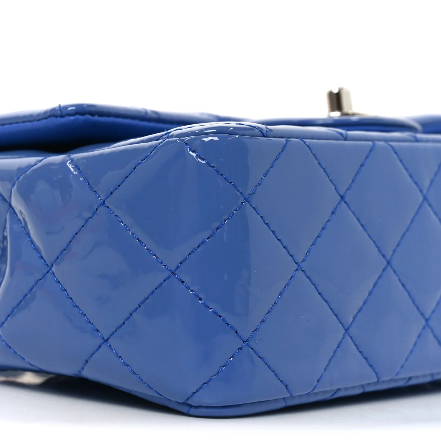 Patent Calfskin Quilted Mini Rectangular Flap Blue - Image 8