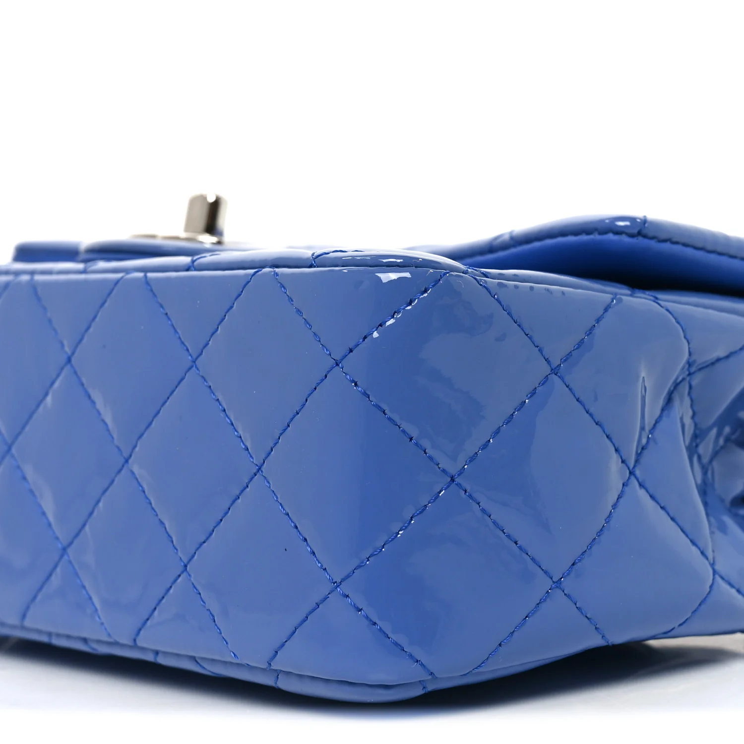 Patent Calfskin Quilted Mini Rectangular Flap Blue - Image 9