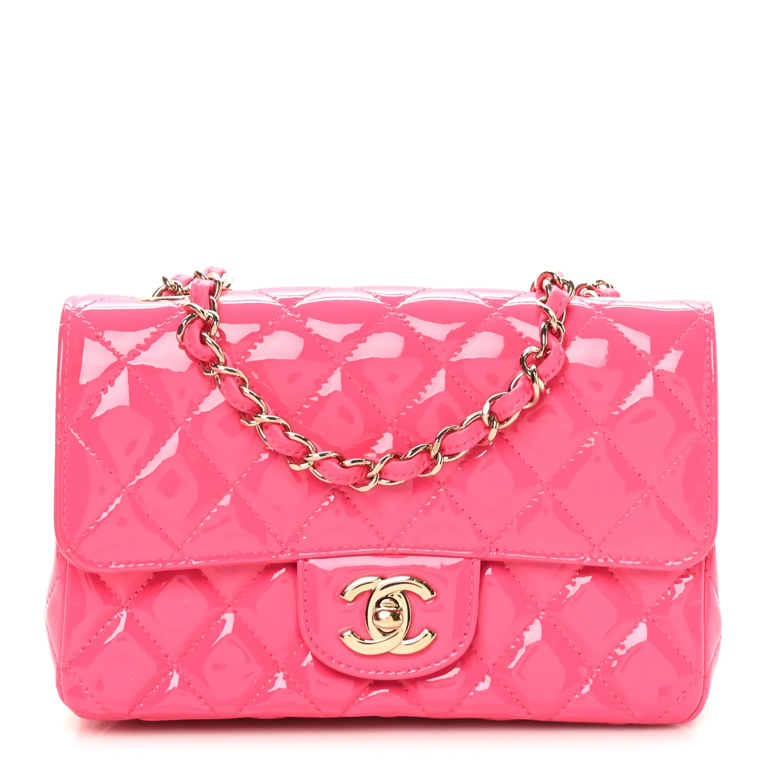 Patent Calfskin Quilted Mini Rectangular Flap Pink