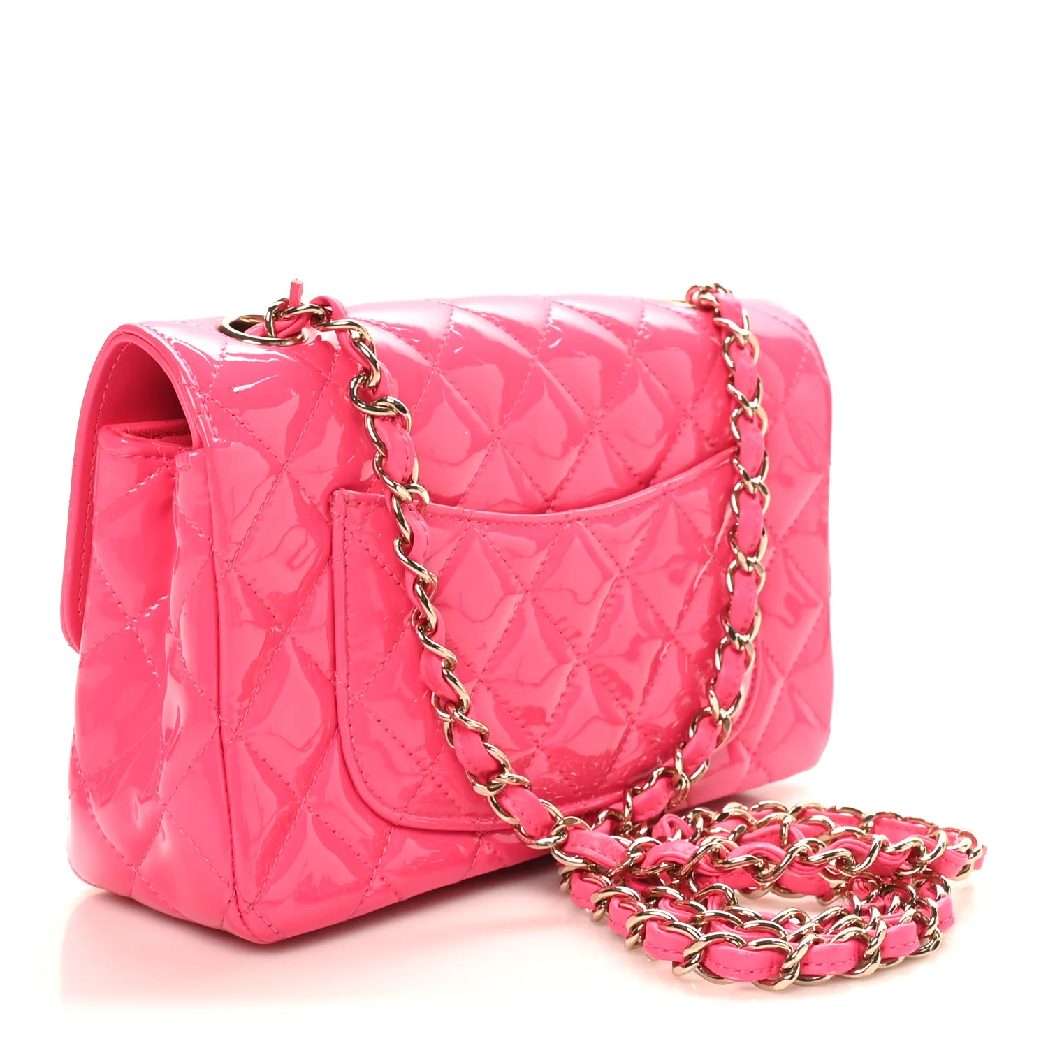 Patent Calfskin Quilted Mini Rectangular Flap Pink - Image 3