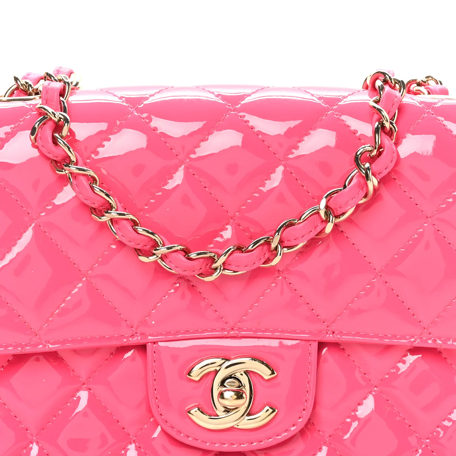 Patent Calfskin Quilted Mini Rectangular Flap Pink - Image 8