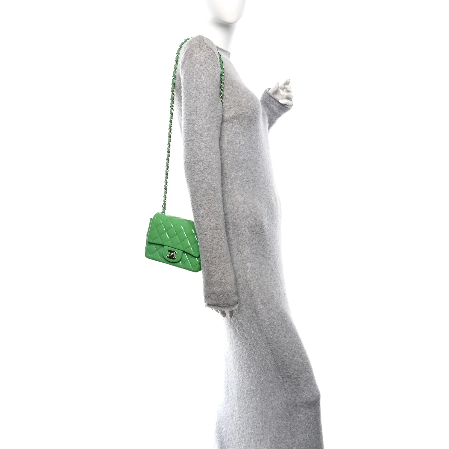 Patent Calfskin Quilted Mini Square Flap Green - Image 2