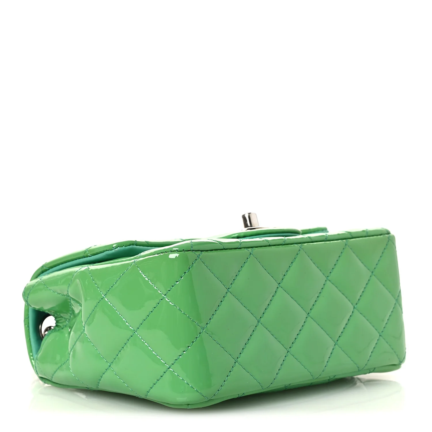 Patent Calfskin Quilted Mini Square Flap Green - Image 4